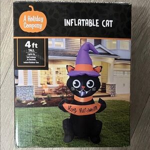 Inflatable Halloween Cat with Purple Hat